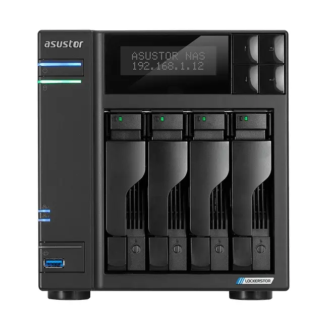 Мрежов сторидж, Asustor Lockerstore 4 AS6604T, 4-Bay NAS, Intel Apollo Lake Quad-Core J4125 up to 2.7GHz, 4 GB SO-DIMM DDR4,M.2 Slots (2280 NVMe SSD) x2, GbE x 2, USB 3.2 x 3, HDMI 2.0, WOW (Wake on WAN), WOL, System Sleep Mode, AES-NI hardware encryption