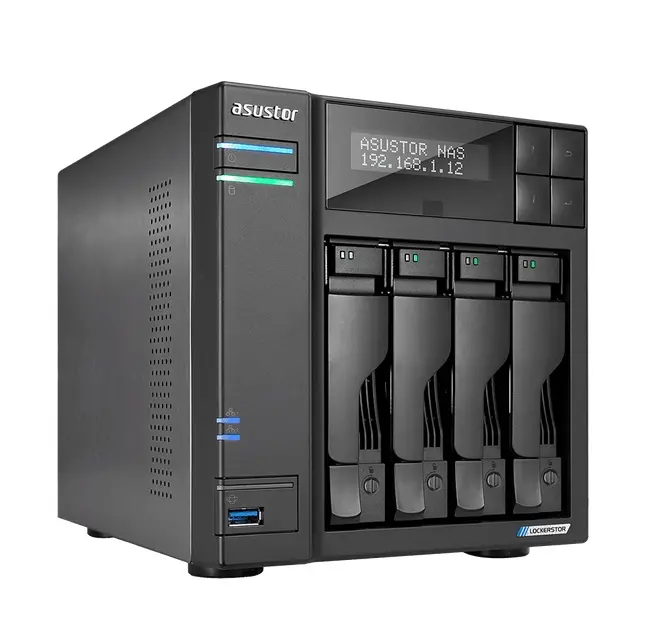 Мрежов сторидж, Asustor Lockerstore 4 AS6604T, 4-Bay NAS, Intel Apollo Lake Quad-Core J4125 up to 2.7GHz, 4 GB SO-DIMM DDR4,M.2 Slots (2280 NVMe SSD) x2, GbE x 2, USB 3.2 x 3, HDMI 2.0, WOW (Wake on WAN), WOL, System Sleep Mode, AES-NI hardware encryption - image 1