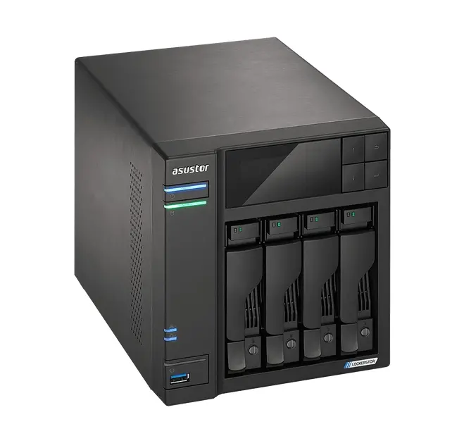 Мрежов сторидж, Asustor Lockerstore 4 AS6604T, 4-Bay NAS, Intel Apollo Lake Quad-Core J4125 up to 2.7GHz, 4 GB SO-DIMM DDR4,M.2 Slots (2280 NVMe SSD) x2, GbE x 2, USB 3.2 x 3, HDMI 2.0, WOW (Wake on WAN), WOL, System Sleep Mode, AES-NI hardware encryption - image 2