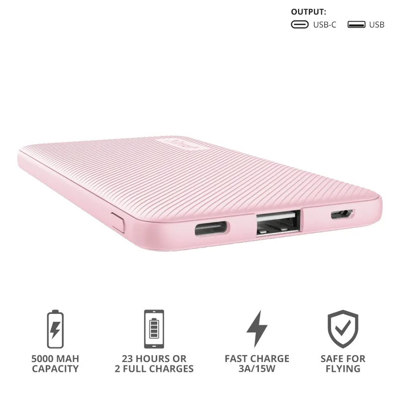 Външна батерия, TRUST Primo Fast Ultra-thin Powerbank 5000 mAh Pink - image 5