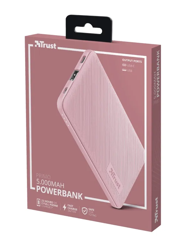 Външна батерия, TRUST Primo Fast Ultra-thin Powerbank 5000 mAh Pink - image 6