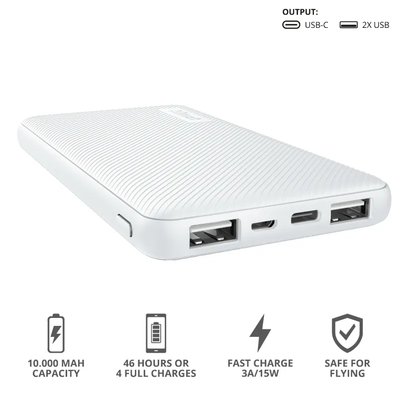 Външна батерия, TRUST Primo Fast Ultra-thin Powerbank 10000 mAh White - image 5