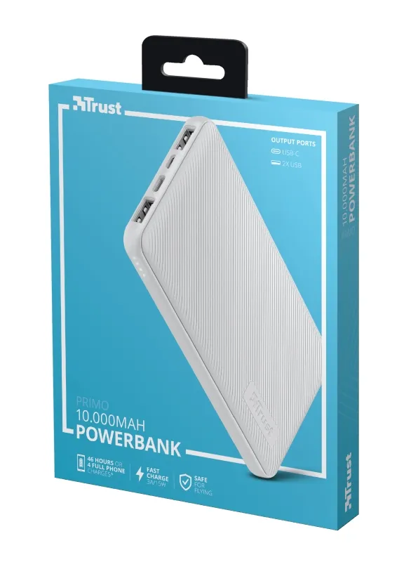 Външна батерия, TRUST Primo Fast Ultra-thin Powerbank 10000 mAh White - image 6
