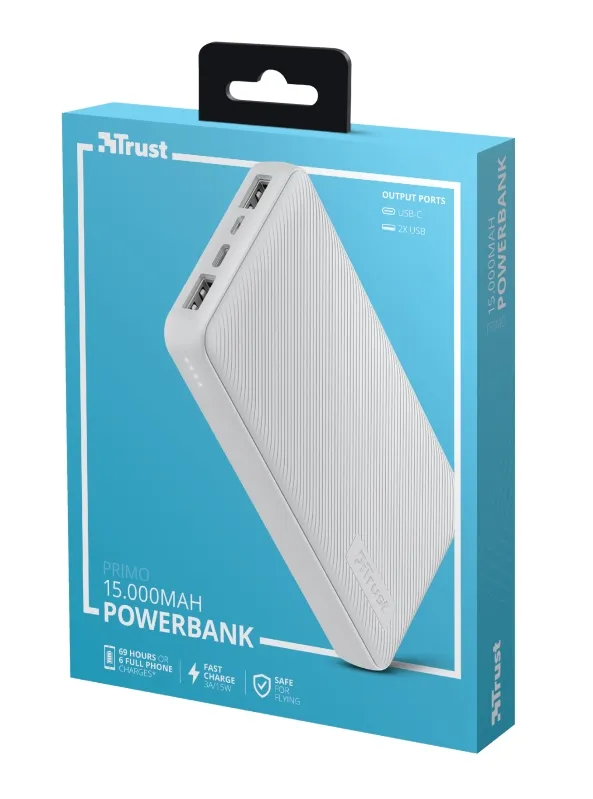 Външна батерия, TRUST Primo Fast Powerbank 15000 mAh White - image 6