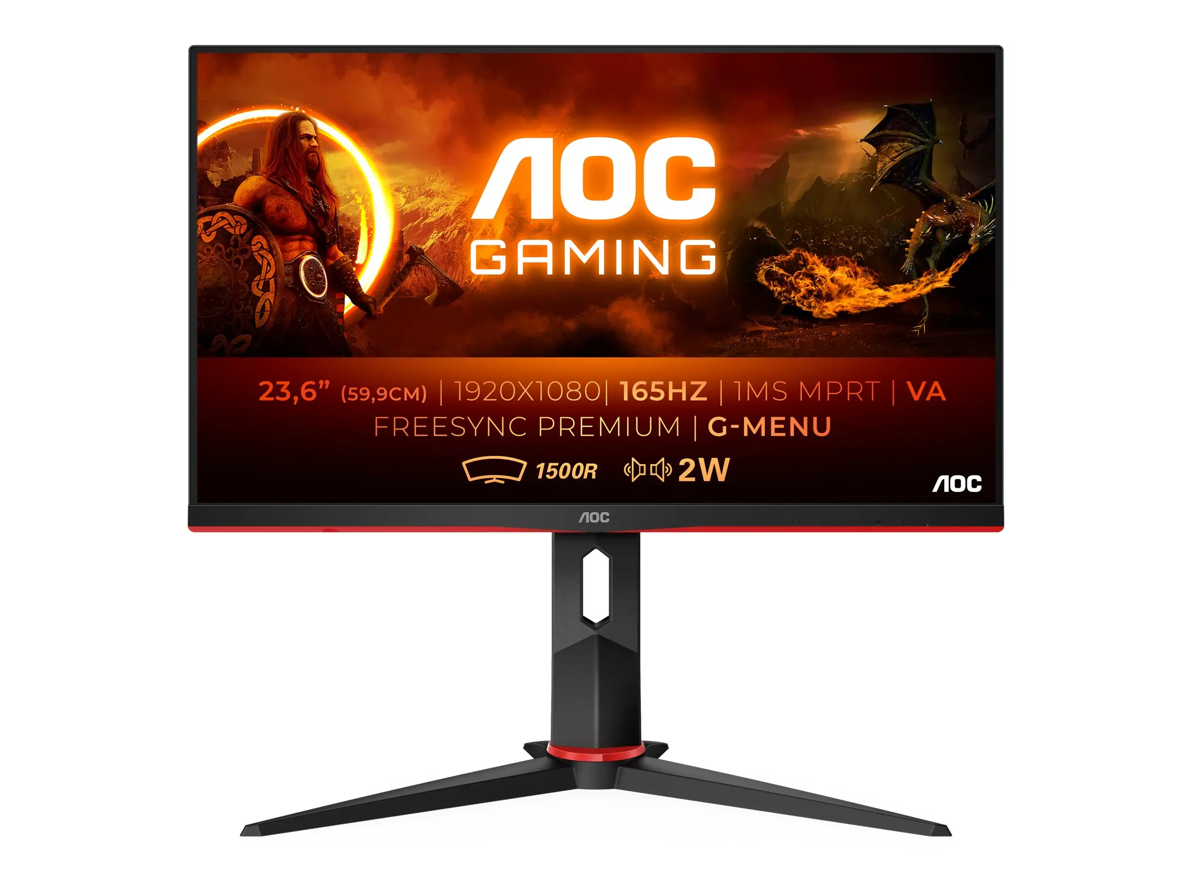 Монитор, AOC C24G2AE/BK, 23.6" Curved 1500R VA WLED, 1920x1080@165Hz, 4ms GtG/1ms MPRT, 250cd/m, 3000:1, DC80M:1, FreeSync Premium, FlickerFree, Low Blue Light, 2Wx2, Tilt, D-SUB, 2xHDMI, DP - image 8