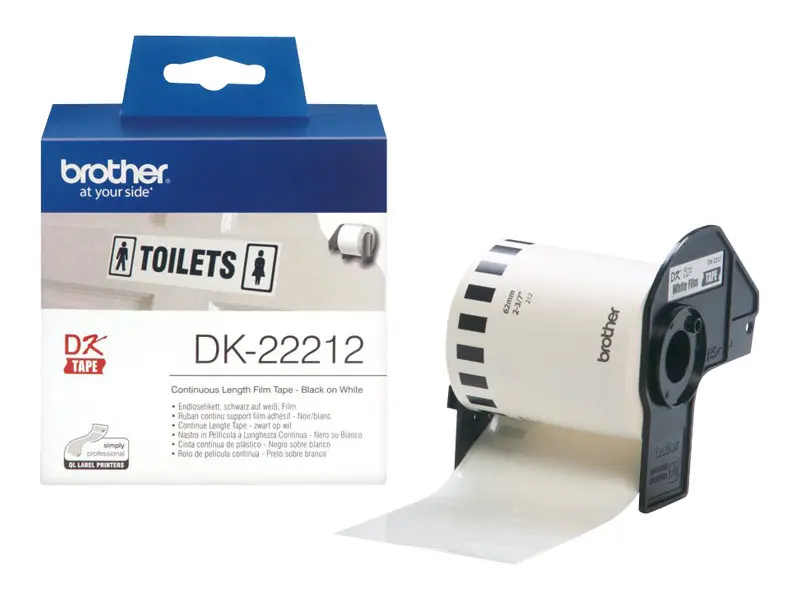 Консуматив, Brother DK-22212 White Continuous Length Film Tape 62mm x 15.24m, Black on White - image 1