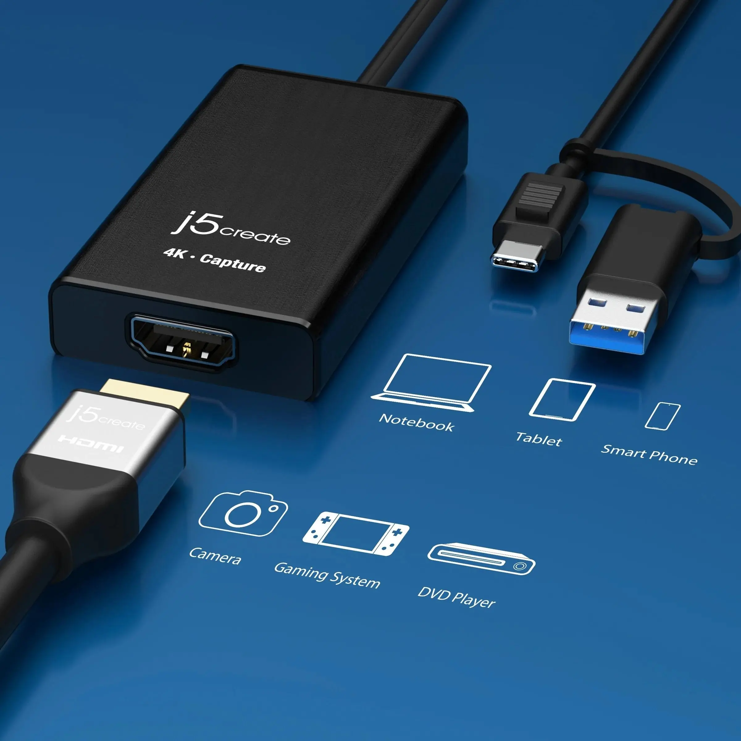 Кепчер адаптер j5create JVA11, HDMI - USB-C, 4K, Черен - image 4