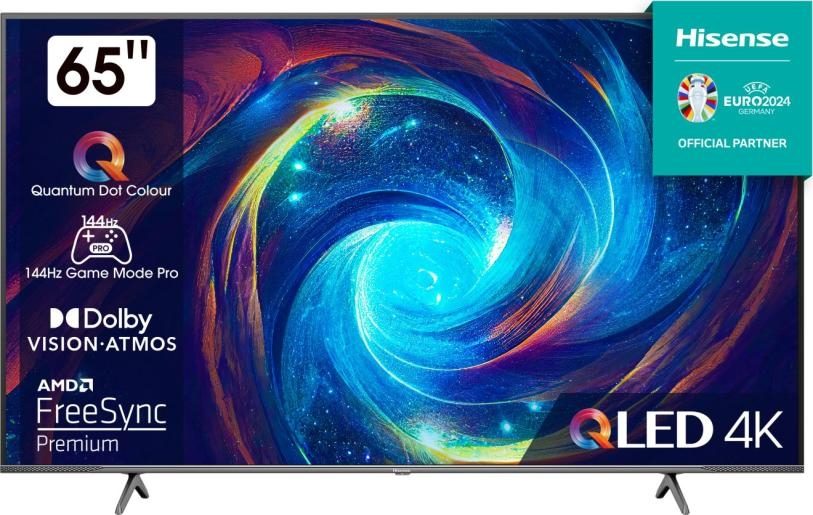 Телевизор, Hisense 65" E7KQ Pro, 4K Ultra HD 3840x2160, QLED, Quantum Dot, 120Hz, HDR 10+ adaptive, HLG, Dolby Vision, DTS Virtual X, Smart TV, WiFi 5GHz, WiFi Direct, BT, Anyview Cast, 3xHDMI, 2xUSB, LAN, CI+, DVB-T2/C/S2, Black