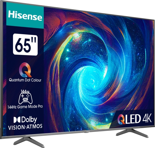 Телевизор, Hisense 65" E7KQ Pro, 4K Ultra HD 3840x2160, QLED, Quantum Dot, 120Hz, HDR 10+ adaptive, HLG, Dolby Vision, DTS Virtual X, Smart TV, WiFi 5GHz, WiFi Direct, BT, Anyview Cast, 3xHDMI, 2xUSB, LAN, CI+, DVB-T2/C/S2, Black - image 1