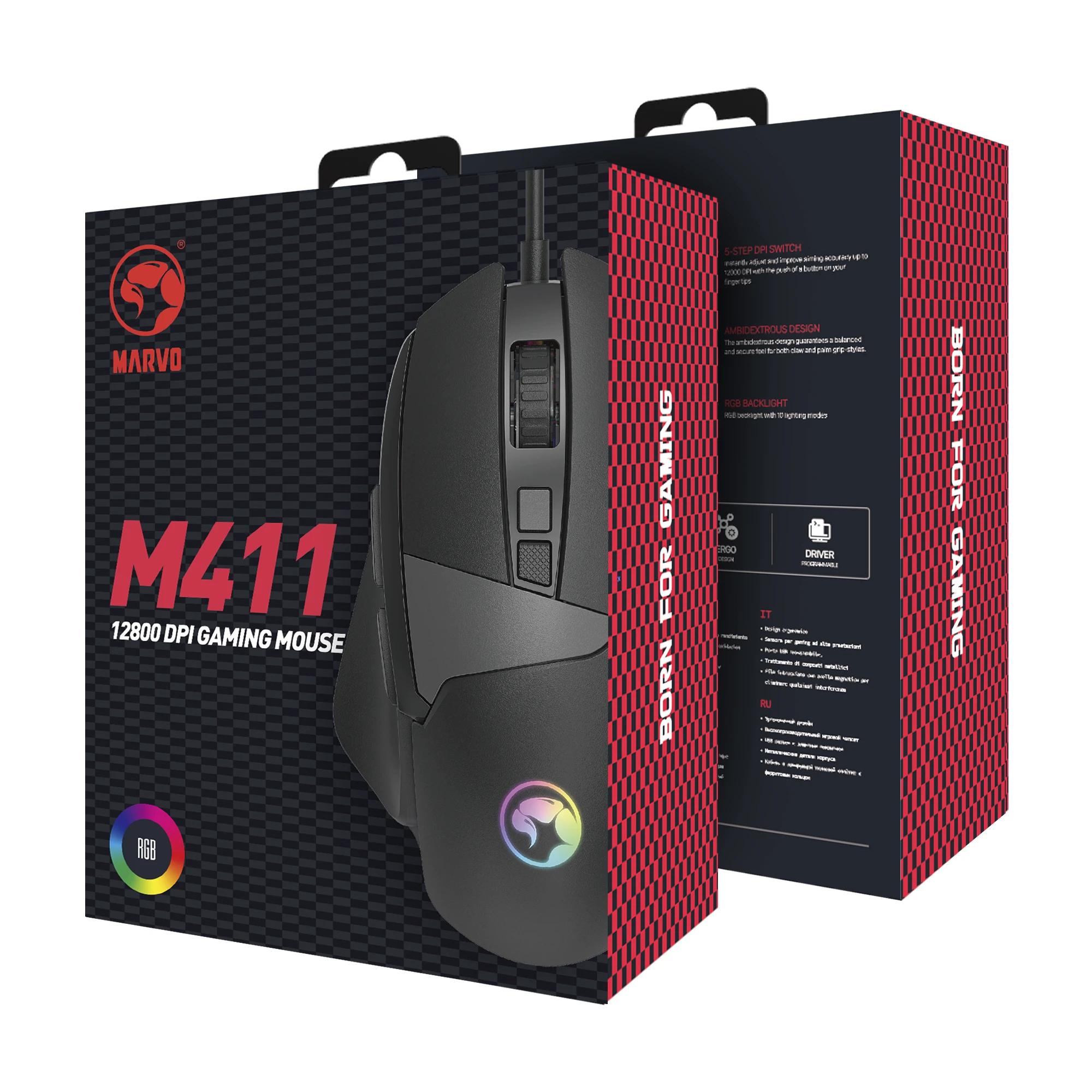 Marvo Геймърска мишка Gaming Mouse M411 RGB - 12800dpi, programmable, 1000Hz - image 5