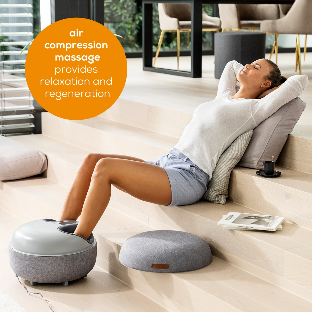 Термоподложка, Beurer FM 120 Shiatsu foot massager + modern stool; Shiatsu and air pressure massage; Heat function; 3 massage programmes; 3 intensity levels of air compression massage; shoe size 46; washable and removable cover; wireless control - image 4