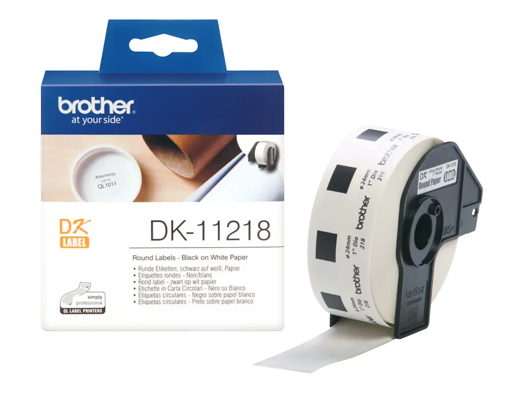 Консуматив, Brother DK-11218 Round Paper 1" label 24mm x 24mm x 1000 (Black on White) - image 1