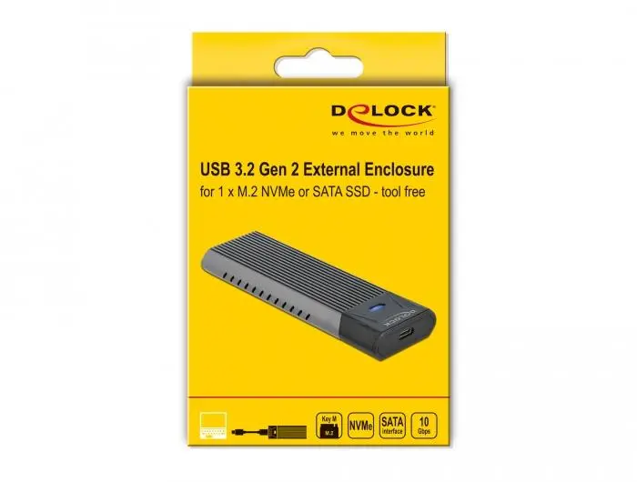 Външна стойка Delock, За M.2 NVMe PCIe или SATA SSD, USB-C 3.2 Gen 2, Инсталация без инструменти - image 4