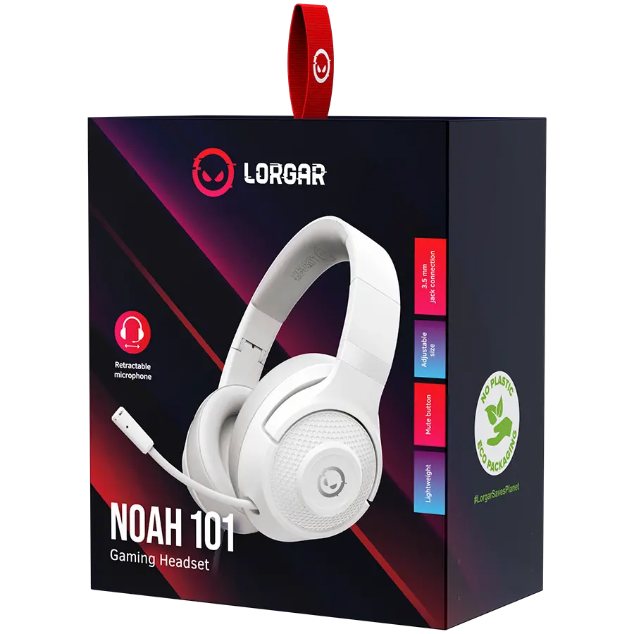 LORGAR Noah 101, Gaming headset with microphone, 3.5mm jack connection, cable length 2m, foldable design, PU leather ear pads, size: 185*195*80mm, 0.245kg, white - image 6