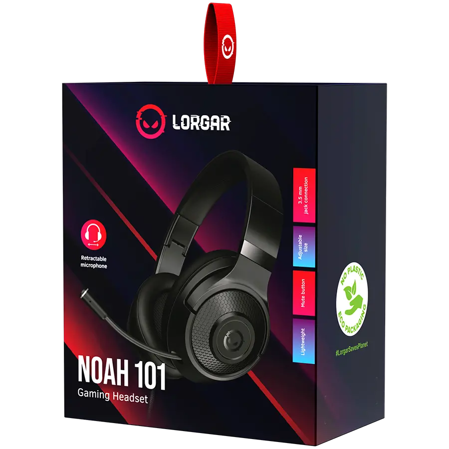 LORGAR Noah 101, Gaming headset with microphone, 3.5mm jack connection, cable length 2m, foldable design, PU leather ear pads, size: 185*195*80mm, 0.245kg, black - image 6