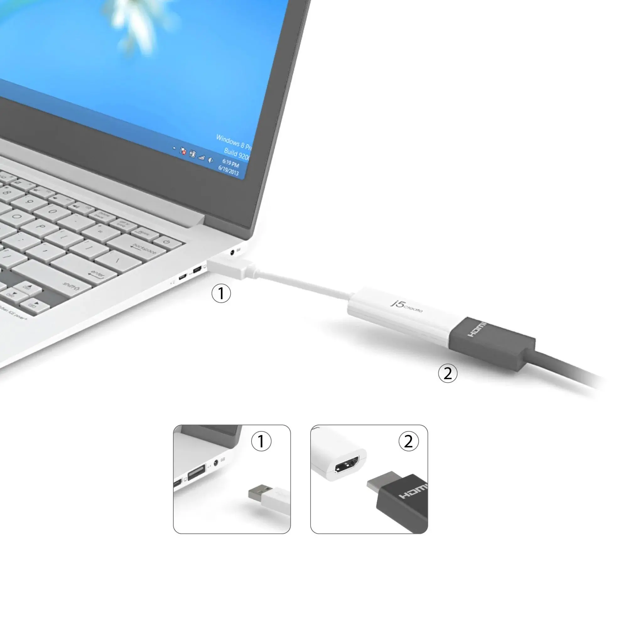 Адаптер j5create JUA254, USB-A към HDMI, Бял - image 6