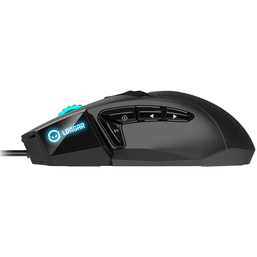LORGAR Stricter 579, gaming mouse, 9 programmable buttons, Pixart PMW3336 sensor, DPI up to 12 000, 50 million clicks buttons lifespan, 2 switches, built-in display, 1.8m USB soft silicone cable, Matt UV coating with glossy parts and RGB lights with 4 LED flowing modes, size: 131*72*41mm, 0.127kg, black - image 3