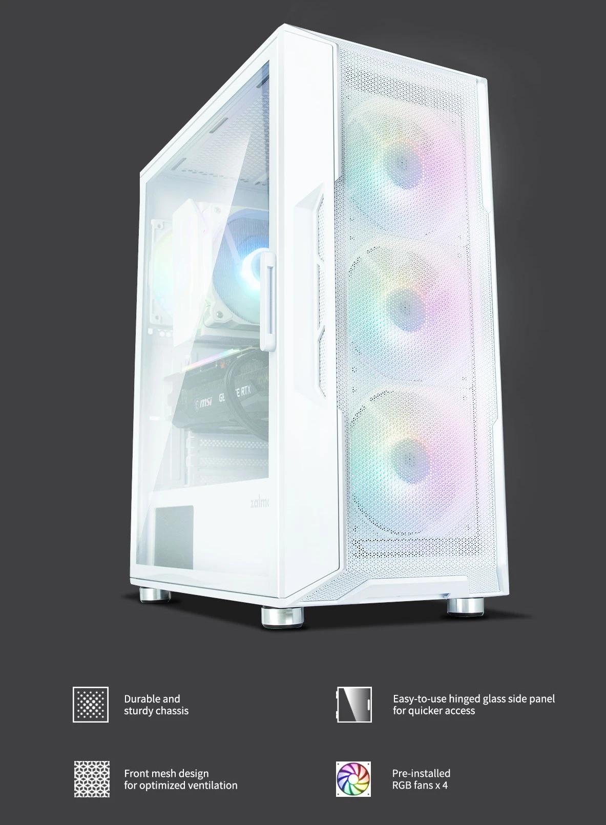 Zalman кутия Case ATX - I3 NEO White - RGB, Mesh - image 6