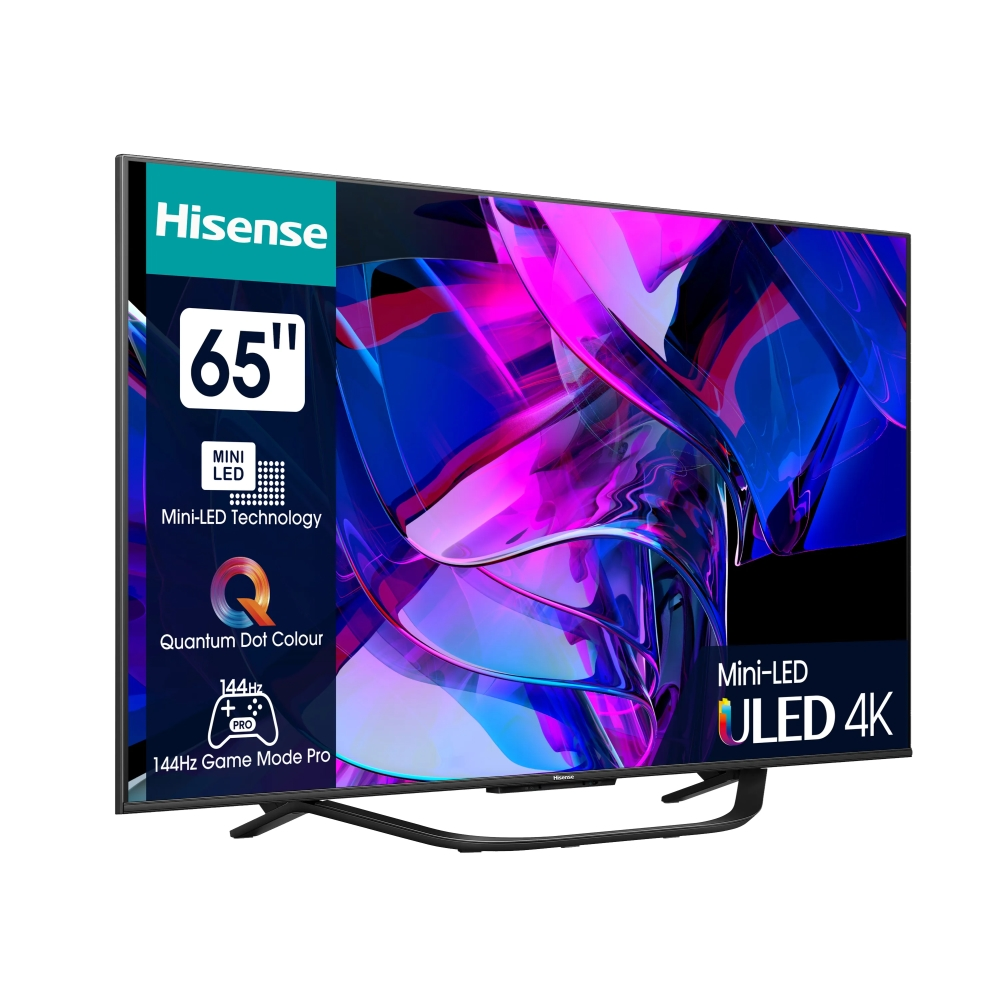 Телевизор, Hisense 65" U7KQ, 4K Ultra HD 3840x2160, ULED, FALD, Quantum Dot, 144Hz, IPS, HDR 10+, HLG, Dolby Vision IQ, Dolby Atmos, Smart TV, WiFi 5GHz, WiFi Direct, BT, Anyview Cast, 4xHDMI, 2xUSB, LAN, CI+, DVB-T2/C/S2, Black - image 1