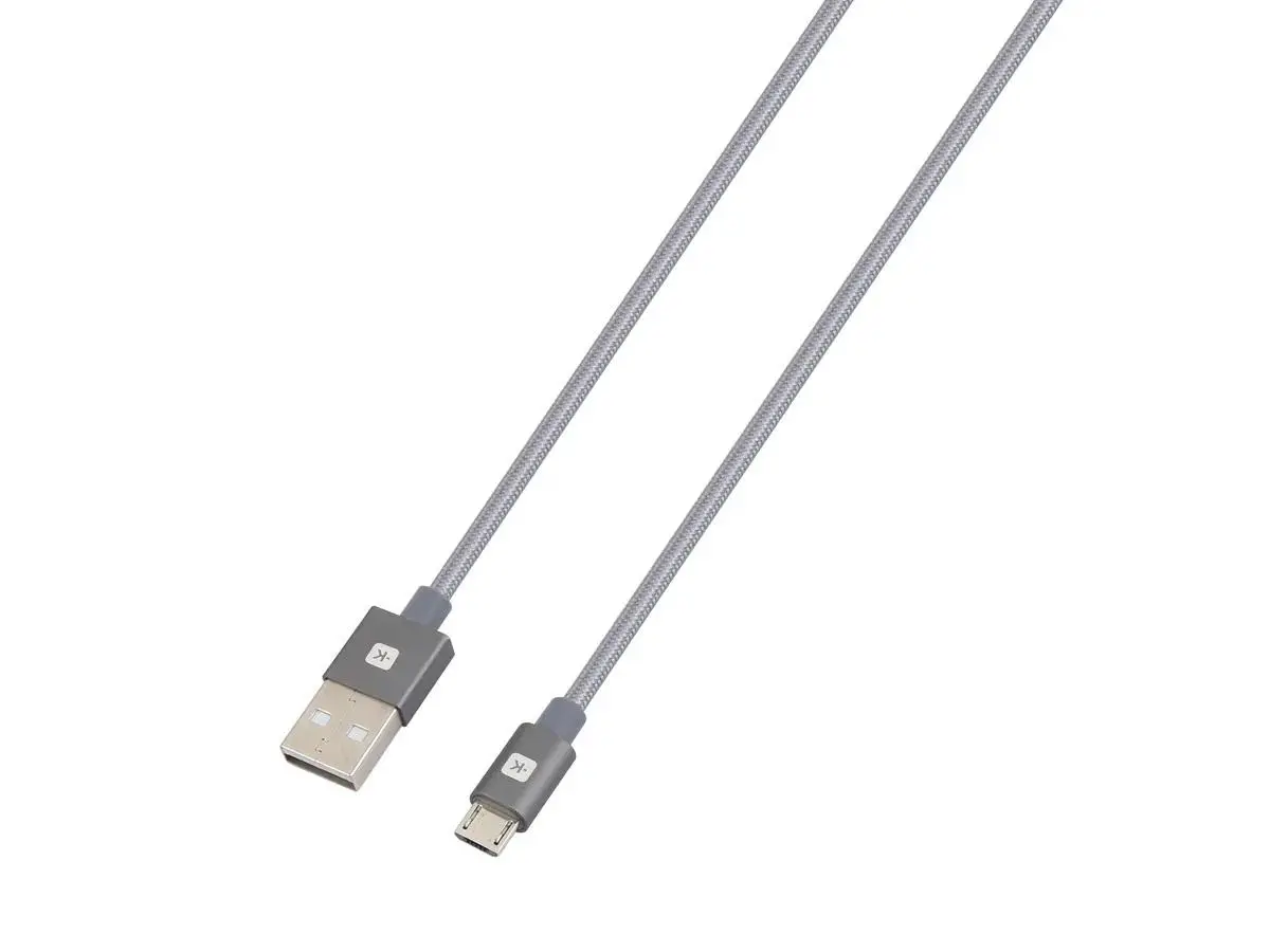 Кабел Skross, USB-A - microUSB, Метална оплетка, 1.20 м, Сив - image 1