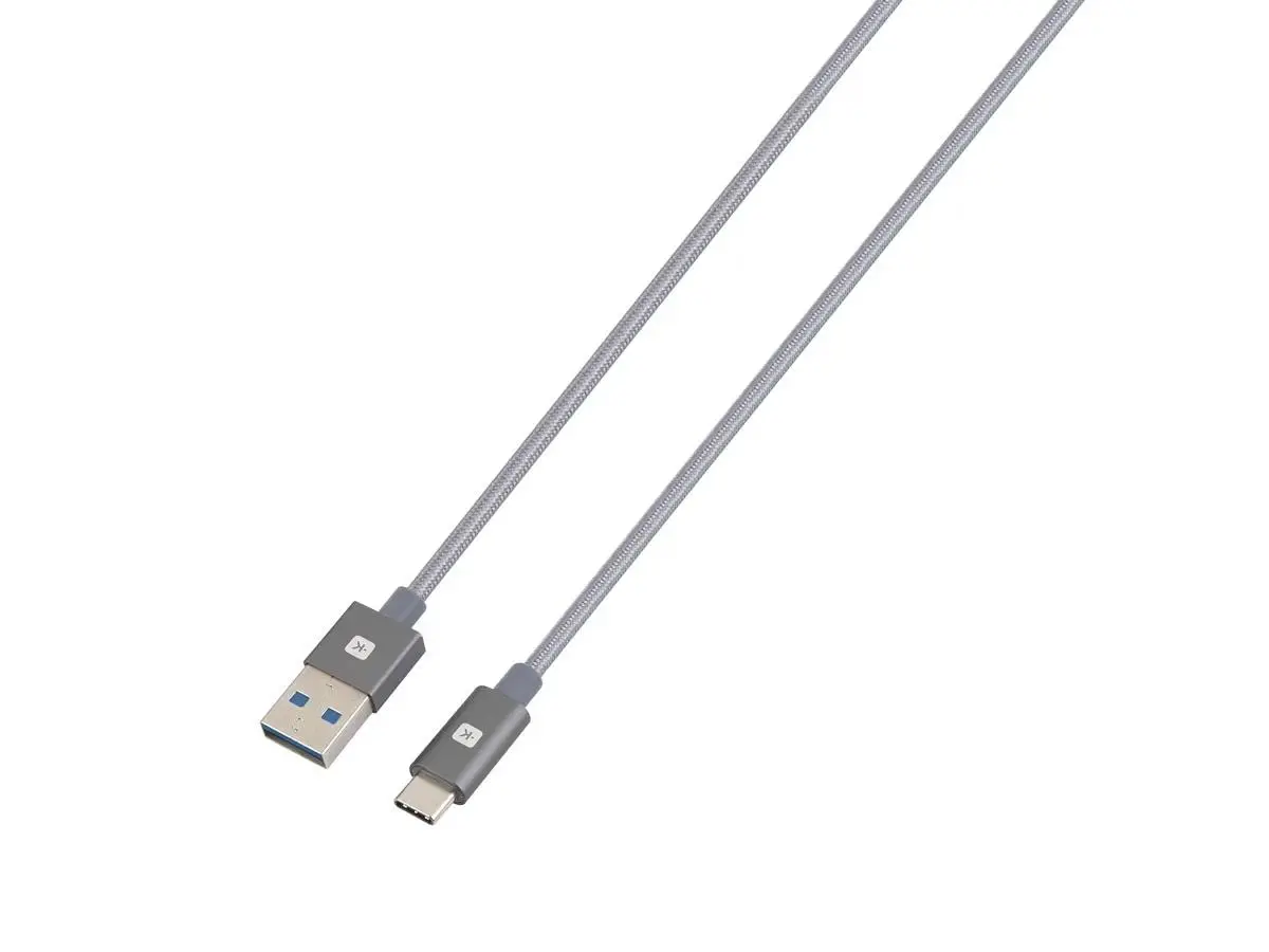 Кабел Skross, USB-A - USB-C, Метална оплетка, 1.20 м, Сив - image 1