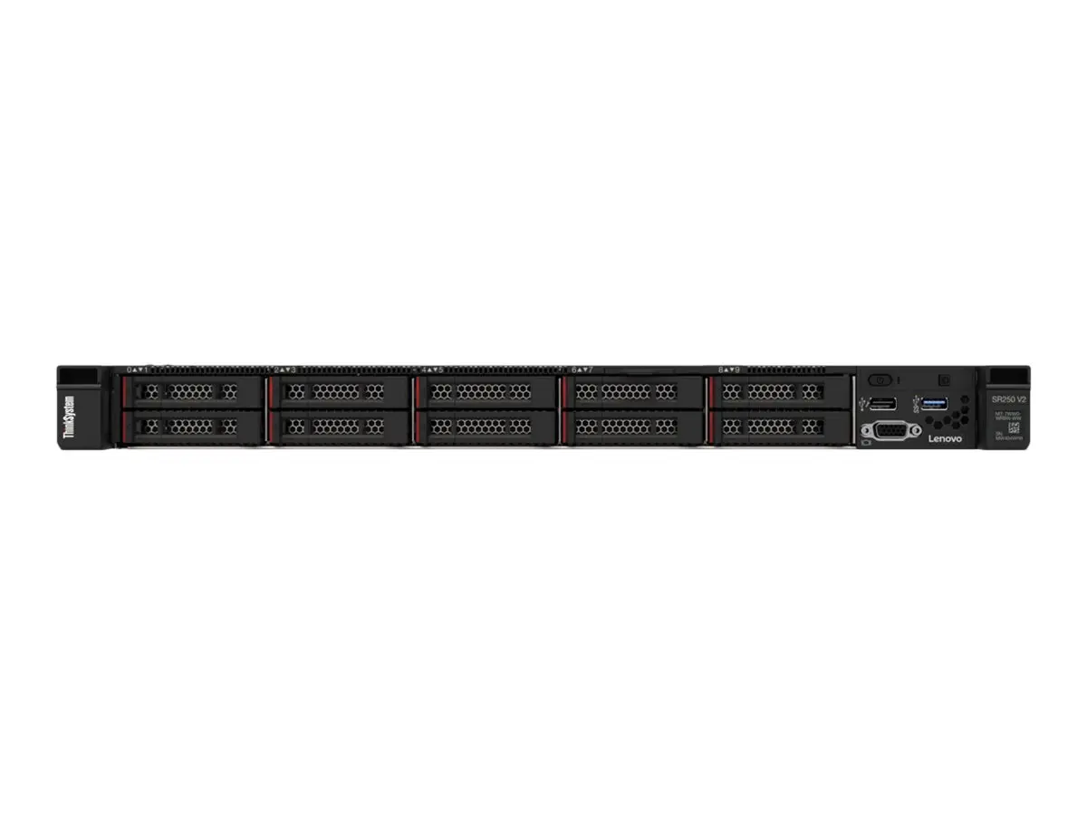 Сървър, Lenovo ThinkSystem SR250 V2, Xeon E-2378 (8C, 2.6GHz, 16MB Cache/65W), 1x32GB, O/B, 2.5" HS (8), 5350-8I, HS 450W Titanium, XCC Enterprise, Rails - image 1