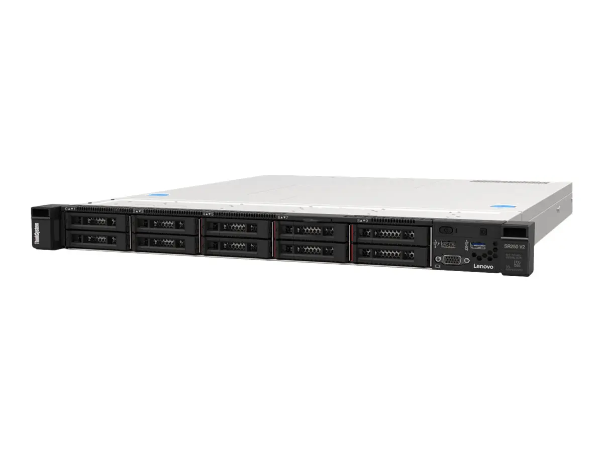 Сървър, Lenovo ThinkSystem SR250 V2, Xeon E-2378 (8C, 2.6GHz, 16MB Cache/65W), 1x32GB, O/B, 2.5" HS (8), 5350-8I, HS 450W Titanium, XCC Enterprise, Rails - image 2