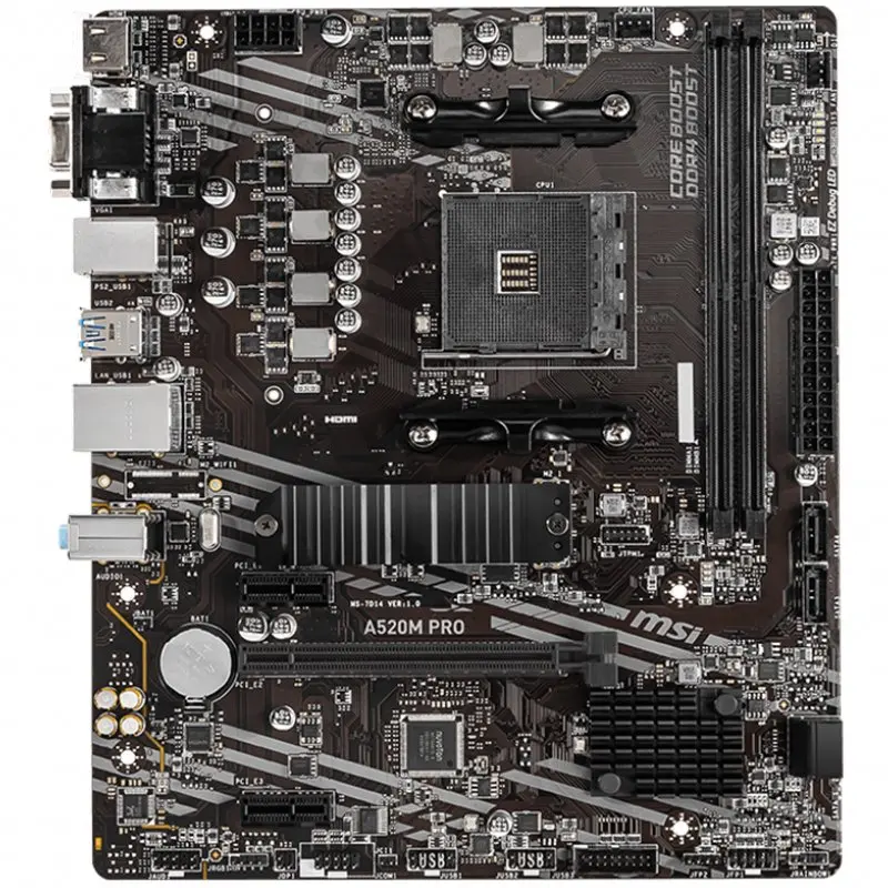 MSI Main Board Desktop A520M PRO (AM4, 2xDDR4, 1xPCI-E X16, 2xPCI-E X1, 4xSATA3, 1xM.2, RAID, 6xUSB3.2 Gen1, 6xUSB2.0, DP, VGA, HDMI, Audio, GLAN) mATX Retail - image 1