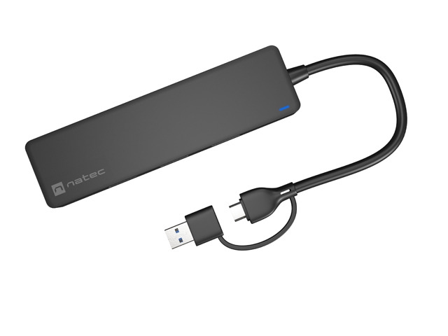 USB хъб, Natec Hub Mayfly USB-C 3.0 4 Port + USB-A Adapter Black - image 2