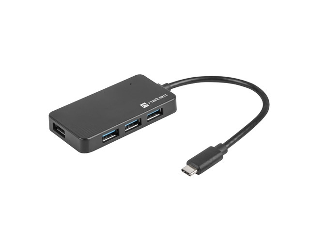 USB хъб, Natec usb 3.0 hub silkworm 4-ports black usb-c - image 1