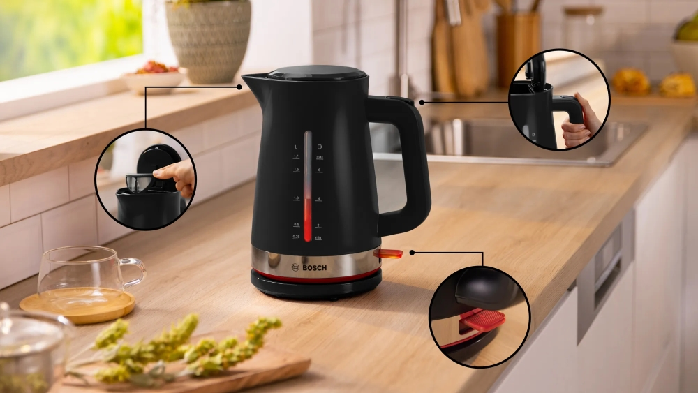 Електрическа кана, Bosch TWK4M223, MyMoment Plastic Kettle, 2400 W, 1.7 l, Interior light, Cup indicator, Limescale filter, Triple safety function, Black - image 3