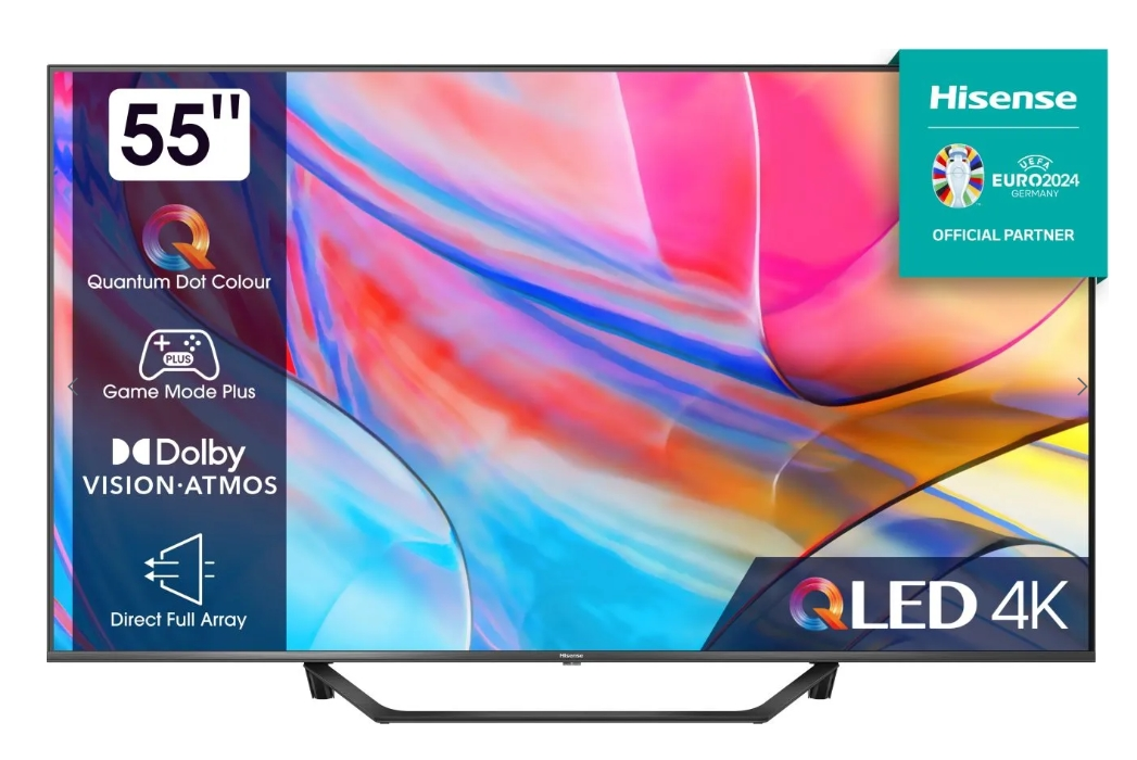 Телевизор, Hisense 55" A7KQ, 4K Ultra HD 3840x2160, QLED, FALD, Quantum Dot, HDR 10+, HLG, Dolby Vision, Dolby Atmos, Smart TV, WiFi 5GHz, WiFi Direct, BT, Anyview Cast, 3xHDMI, 2xUSB, LAN, CI+, DVB-T2/C/S2, Dark Grey