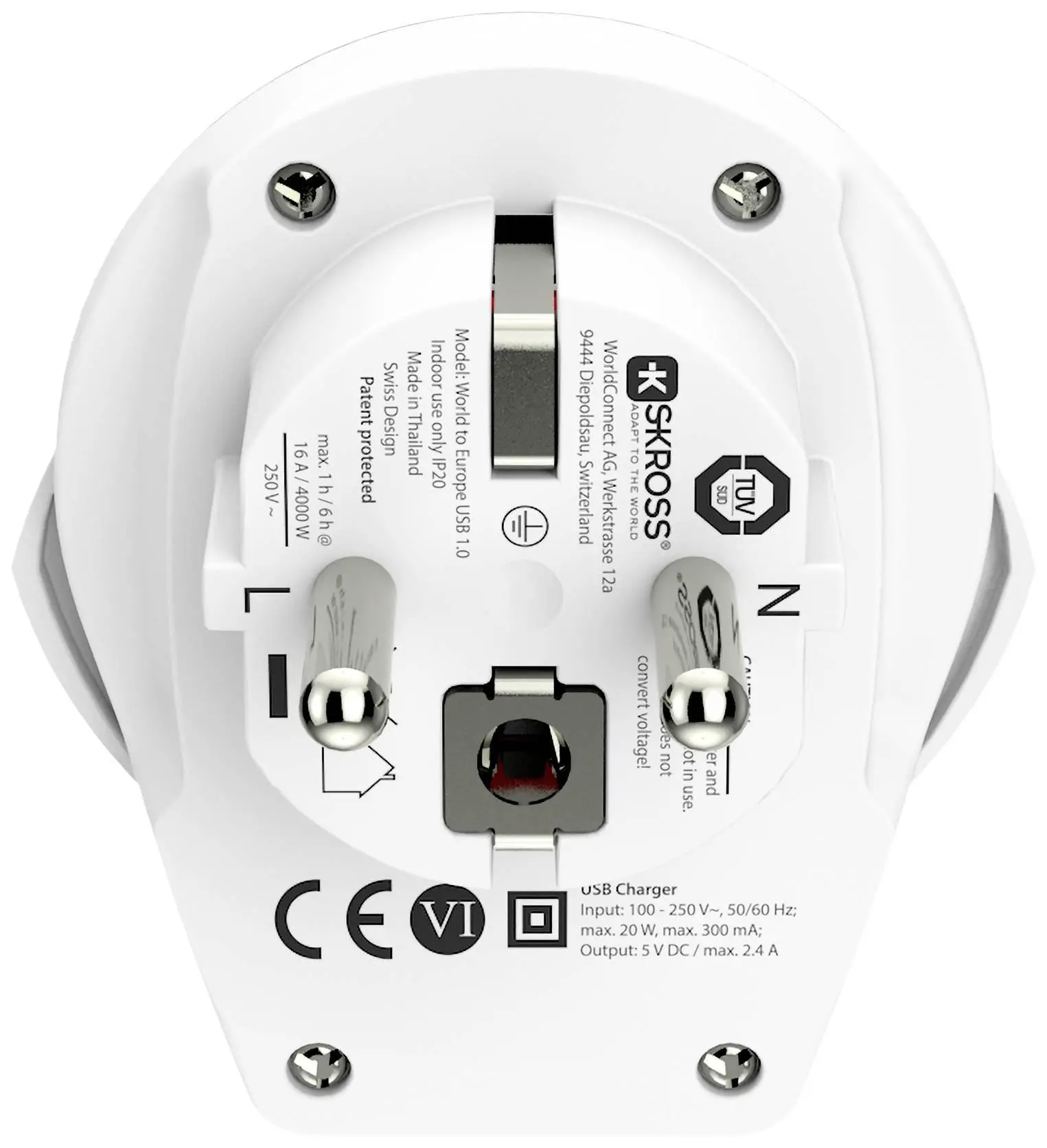 Адаптер SKROSS World to Europe 1500266, USB, Бял - image 3