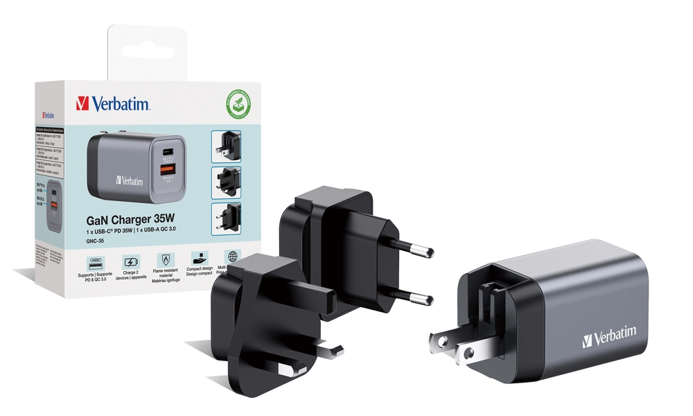 Зарядно устройство, Verbatim GNC-35 GaN Charger 2 Port 35W USB A/C (EU/UK/US) - image 6