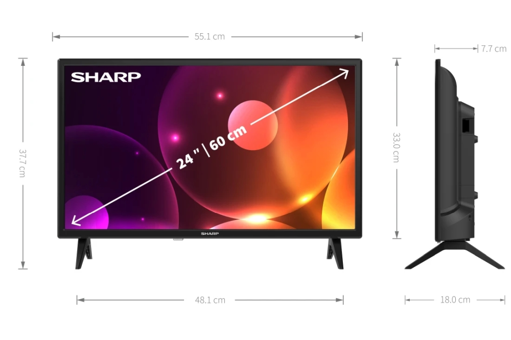 Телевизор, Sharp 24FA2E, 24" LED HD 1366x768, 100 000:1, DVB-T/T2/C/S/S2, Active Motion 100, Speaker 2x3W, Dolby Digital, CI+, 3xHDMI, 2xUSB, Bluetooth, LAN, Video/Audio input (3 x RCA), 2 pole Stand - image 5