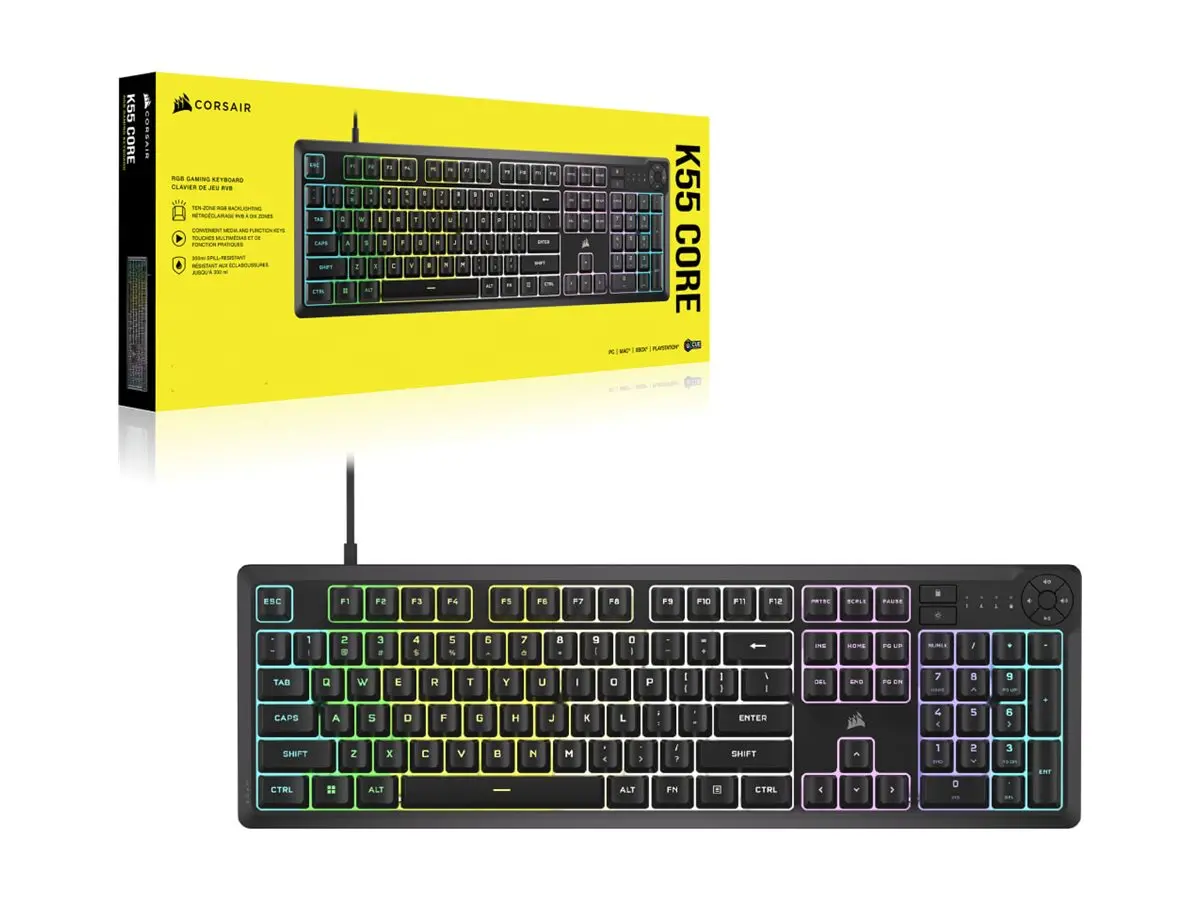 Corsair K55 CORE RGB Gaming Keyboard - Black, Fully customizable ten-zone RGB backlight, dedicated media control buttons - image 2