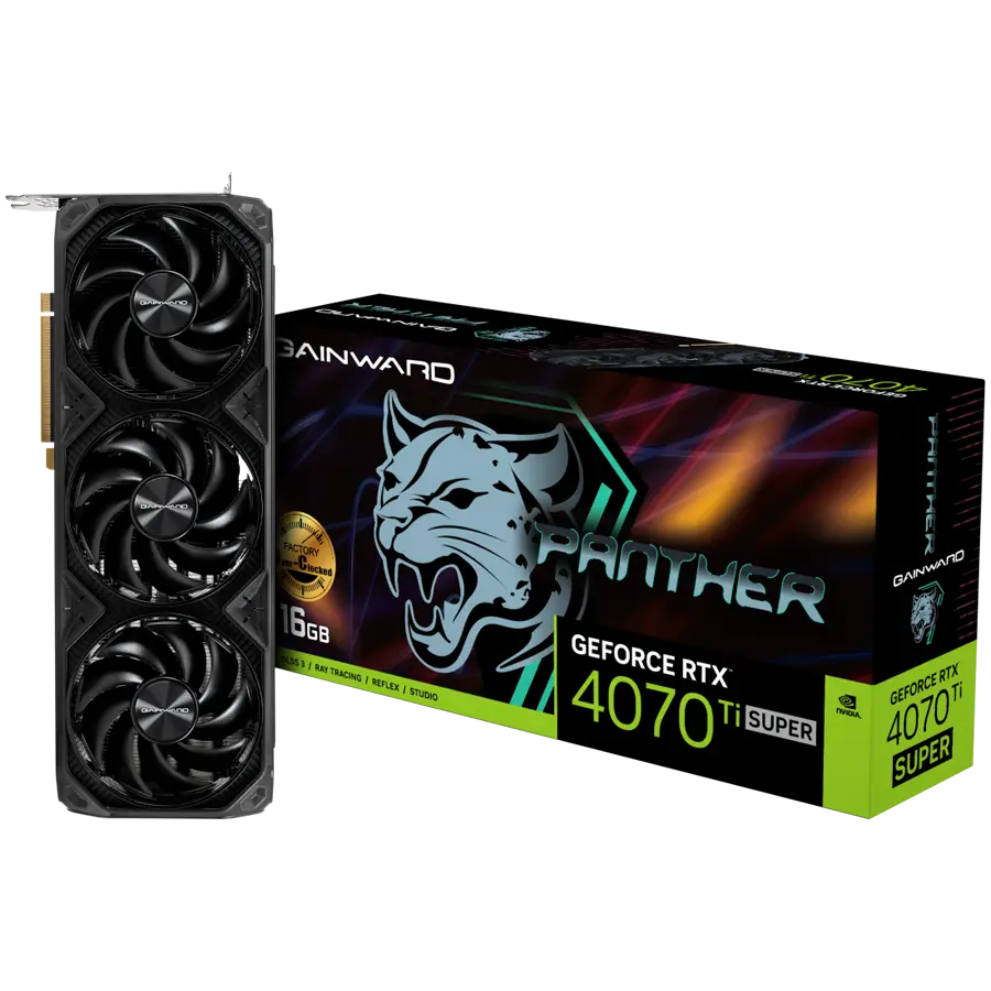 Gainward GeForce RTX 4070Ti SUPER Panther OC, 16GB 256 bit, 1x HDMI 2.1, 3x DP 1.4a, 3 Fan, 1x 16-pin power connector, recommended PSU 750W, NED47TSS19T2-1043Z