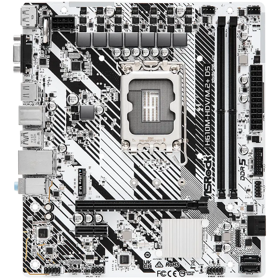 ASROCK MB LGA1700 H610 2 x DDR5 1 x HDMI 1 x DisplayPort 1 x D-Sub 4 x SATA3 1 x  Ultra M.2 Micro ATX - image 1