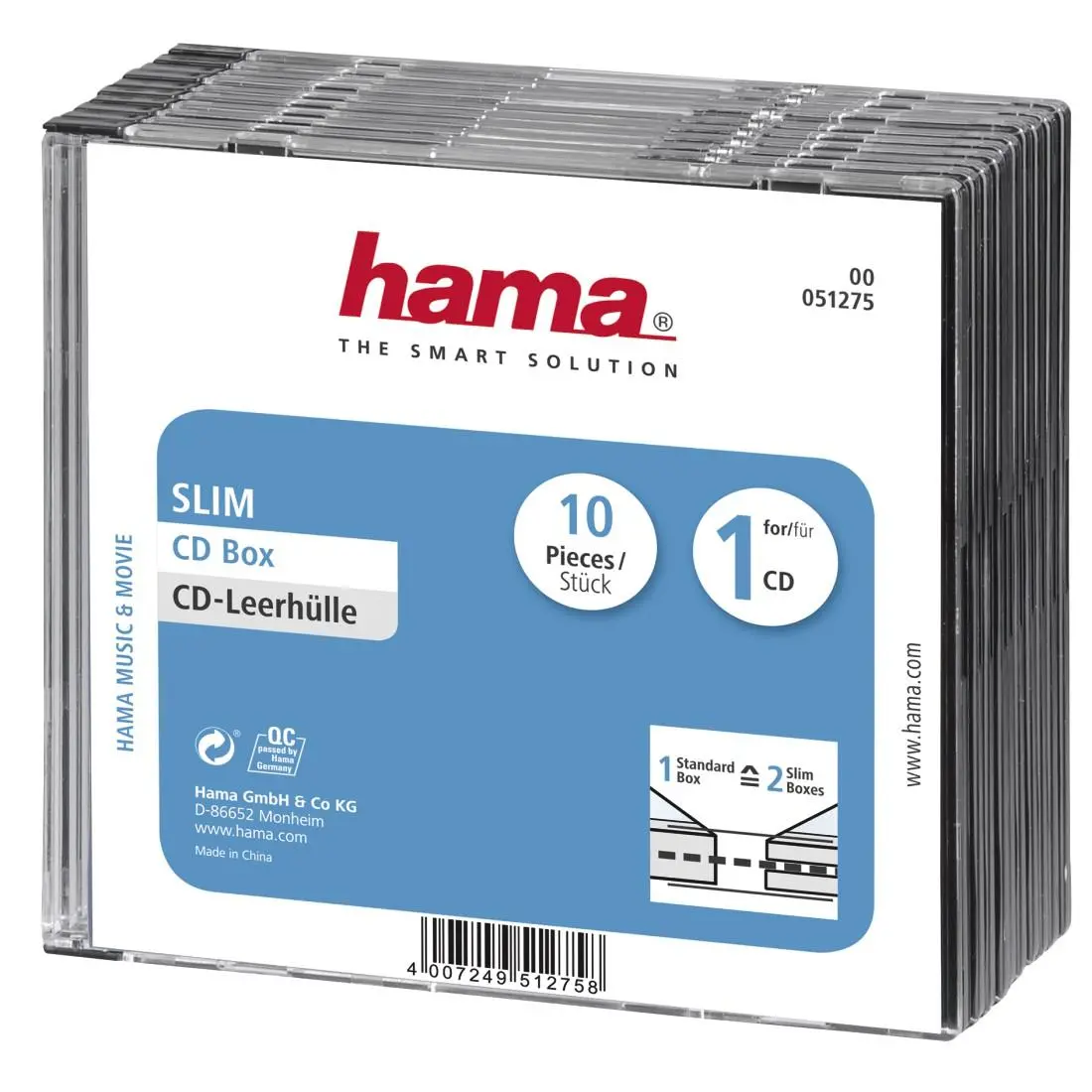 Hama Slim CD кутийки за дискове, опаковка от 10 бр, 51275