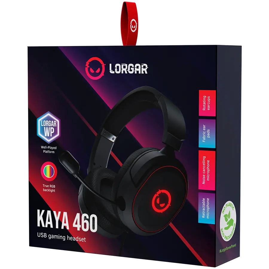 LORGAR Kaya 460, USB Gaming headset with microphone, CM108B, RGB backlight, Plug&Play, USB-A connection cable 2m, fabric ear pads, size: 192*184.7*88mm, 0.329kg, black - image 5