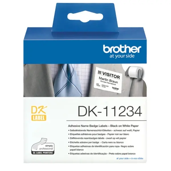 Консуматив, Brother DK-11234 Adhesive Visitor Badge Label Roll – Black on White, 60mm x 86mm - image 1