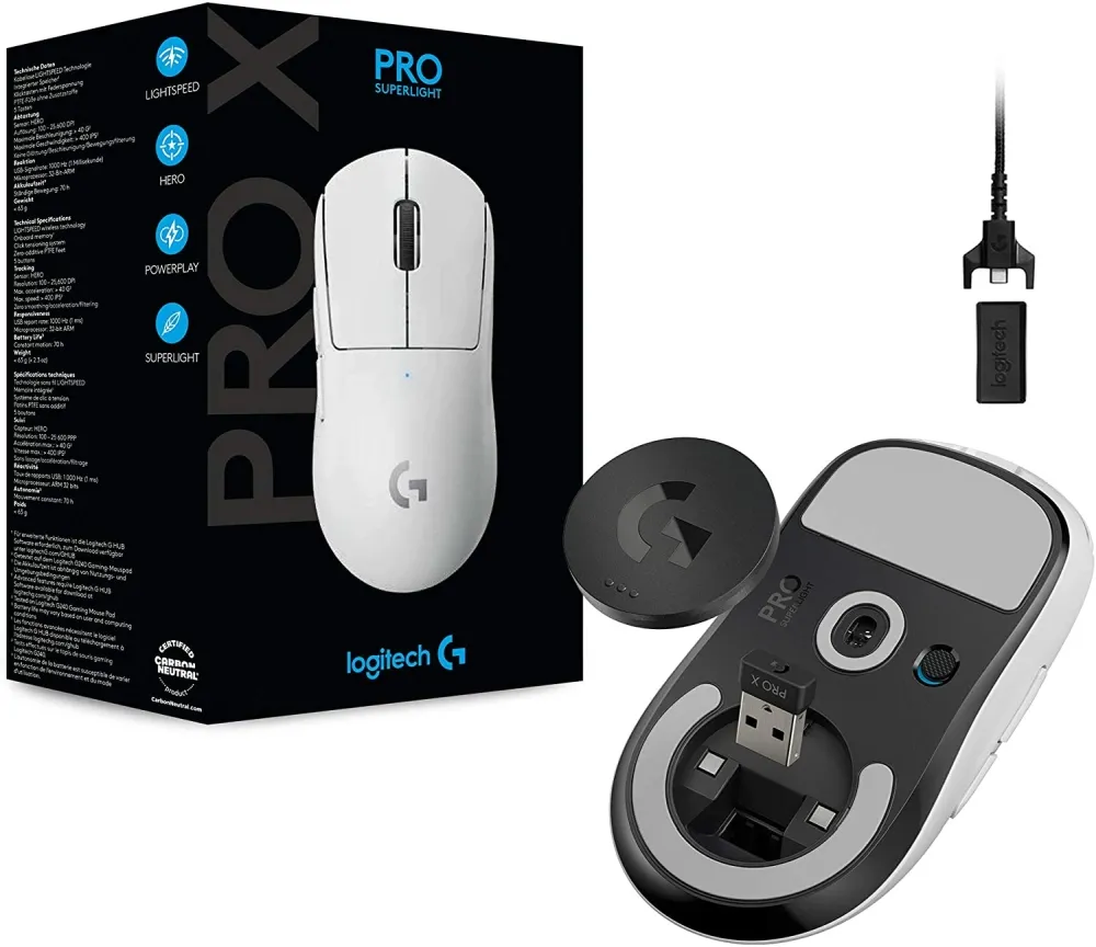 Мишка, Logitech G Pro X Superlight Wireless Mouse, Lightspeed Wireless 1ms, HERO 25K DPI Sensor, 400 IPS, Onboard Memory, >63g, White - image 1