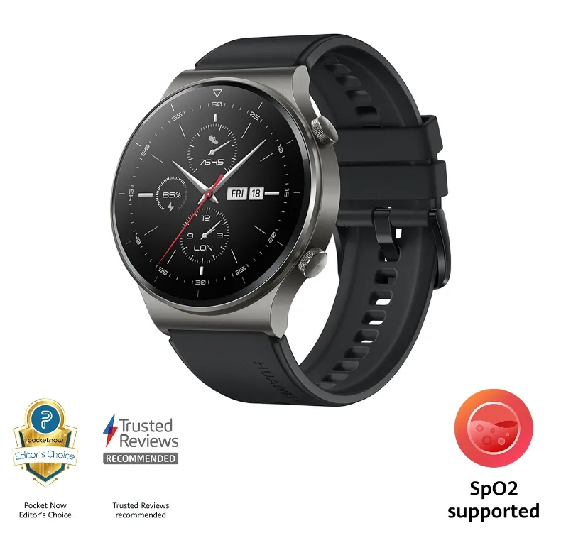 Часовник, Huawei WATCH GT2 Pro Sport 46.7mm, Vidar-B19S, 1,39" AMOLED 454 x 454 HD, 4GB, Bluetooth 5.1, GPS, 5ATM, Black Fluoroelastomer Strap