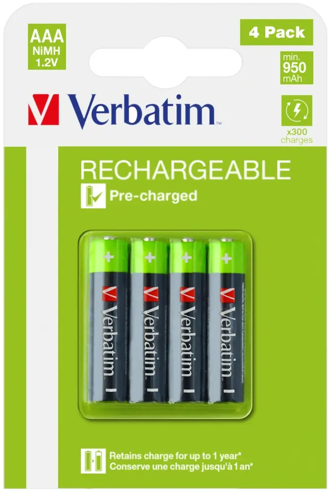 Батерия, Verbatim RECHARGEABLE BATTERY AAA 4 PACK / HR03