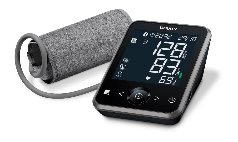 Апарат за кръвно налягане, Beurer BM 64 upper arm blood pressure monitor, Infl. technology, 120 memory space, XL display with backlight, AFIB, HSD, Risk indicator, Bluetooth, Arrhythmia detection, Cuff size from 22 - 42 cm, beurer HealthManager Pro app,  Storage bag