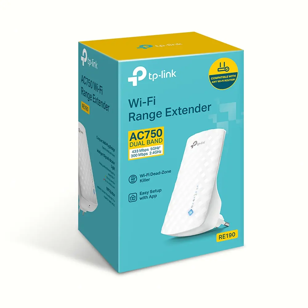 TP-Link RE190 AC750 Wi-Fi Range Extender, Wall Plugged, 433Mbps at 5GHz + 300Mbps at 2.4GHz, 802.11ac/a/b/g/n, WPS and Reset button, 3 internal antennas , intelligent Signal light, OneMesh - image 3