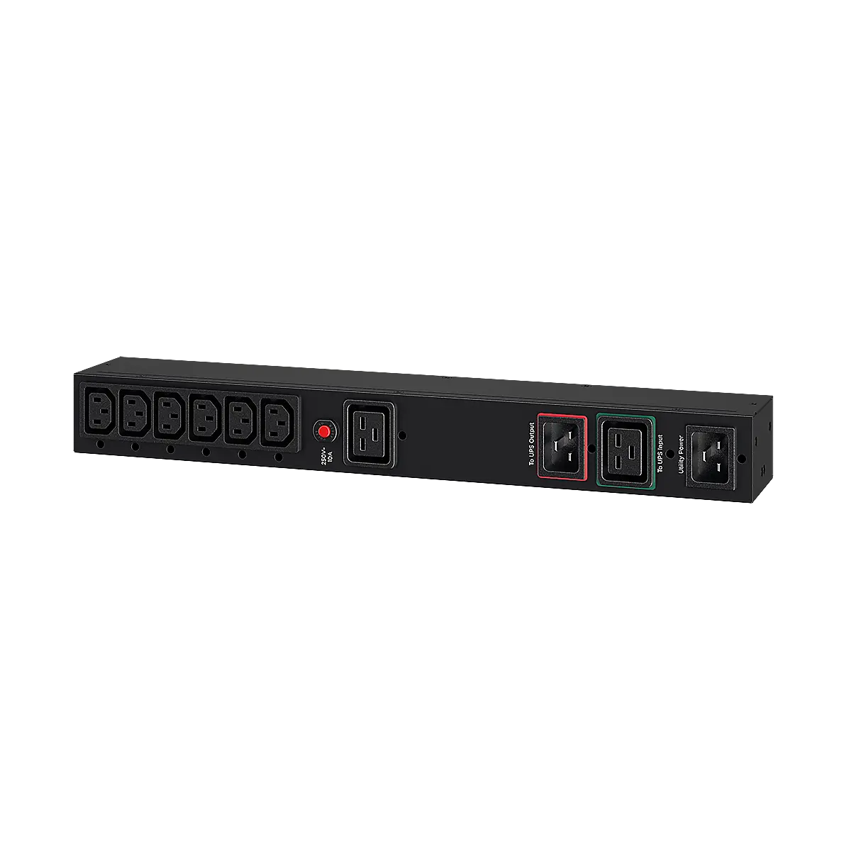 1U Rackmount ръчен байпасен превключвател PDU, 16А; 1x C19/6x C13 изхода; MBP20HVIEC6A