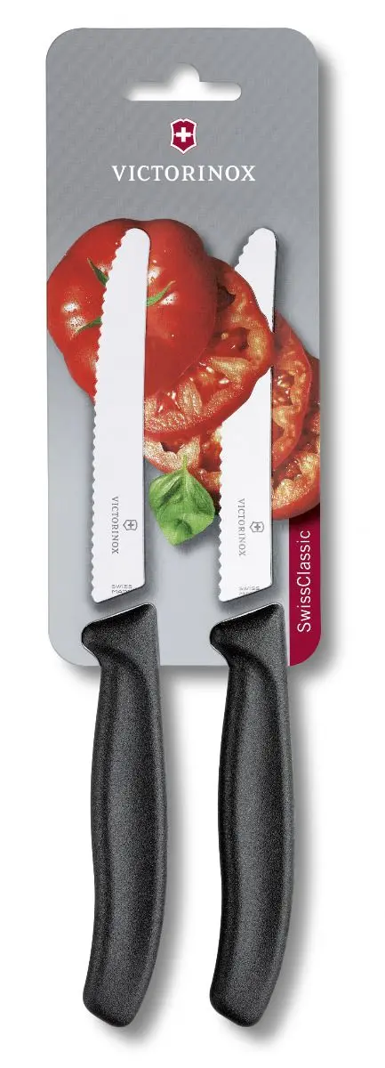 Комплект от два ножа за домати Victorinox Swiss Classic 11 см., назъбено острие, черни