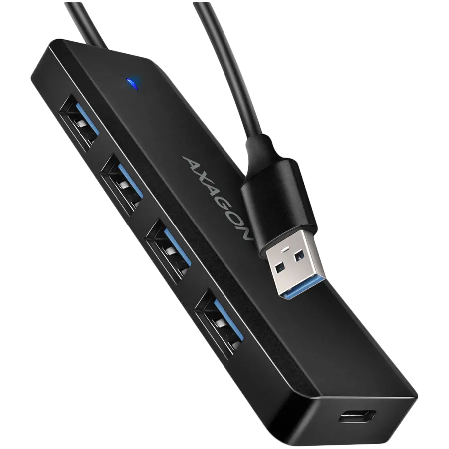 AXAGON HUE-C1A 4x USB3.2 Gen 1 Travel hub, USB-C power IN, w. 20cm Type-A cable