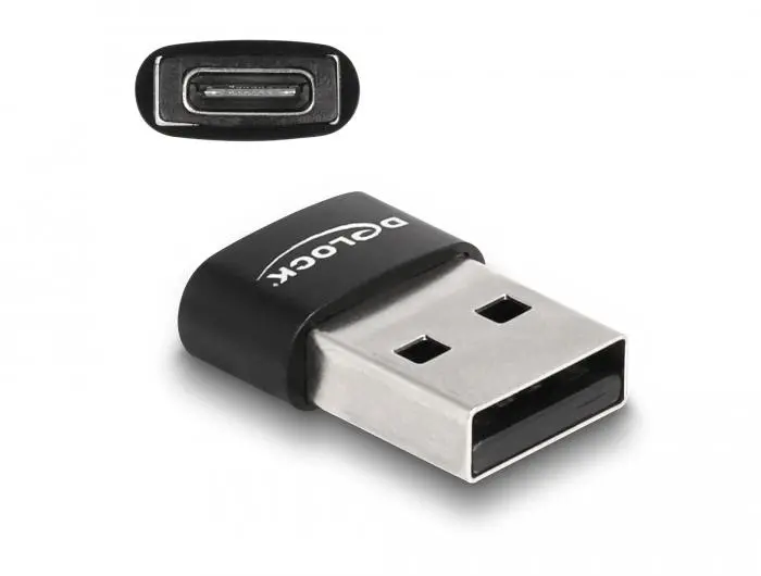 Адаптер Delock, USB 2.0, USB Type-A мъжко - USB Type-C женско, Черен - image 1